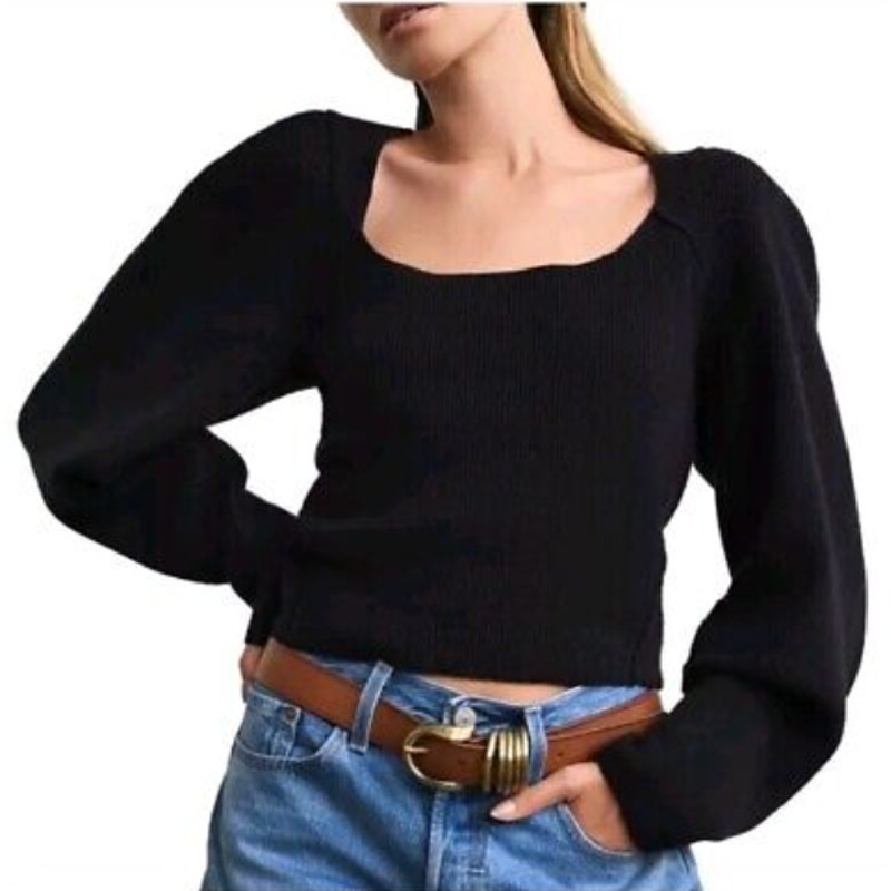Free People Black Open Back Ribbed Sweater